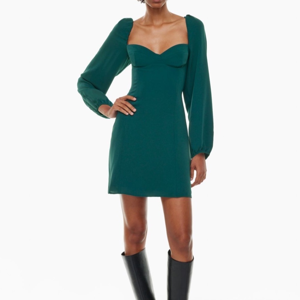 Wilfred Novella Satin Puff Sleeve Dress in Deep Pandora Green Size 10